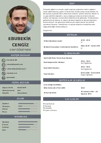Sınıf Öğretmeni Cv Örnekleri cv indir